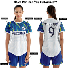Women Soccer Jersey with Short, Personalized Name Shirt, Football Training Kit Lava White