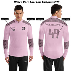 ORKY Men 1/4 Zip Sweatshirt, Customize Number Soccer Training Pullover, Football Warm Up Top Pink