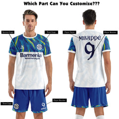 ORKY Soccer Jersey with Short, Customize Name Number Shirt, Men Football Kit Lava White