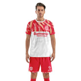 Men Customize Soccer Jersey with Short, Print Your Name Number, Football Training Kit Lava White Red