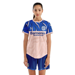 Women Soccer Jersey with Short, Customize Your Name Shirt, Football Training Kit Lava Pink Blue