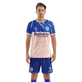 Men Soccer Jersey with Short, Customize Name Number Shirt, Football Training Kit Lava Pink Blue