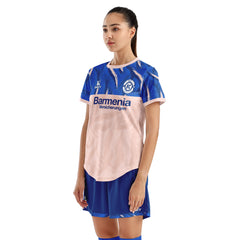 Women Soccer Jersey with Short, Customize Your Name Shirt, Football Training Kit Lava Pink Blue