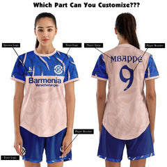 Women Soccer Jersey with Short, Customize Your Name Shirt, Football Training Kit Lava Pink Blue