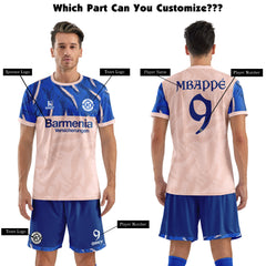 Men Soccer Jersey with Short, Customize Name Number Shirt, Football Training Kit Lava Pink Blue