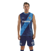 ORKY Men Soccer Vest with Short, Customize Name Number Sleeveless Shirt, Football Training Kit Blue