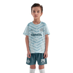 ORKY Child Soccer Jersey with Short, Customize Name Number Shirt, Football Training Kit Wasp Sting Cyan