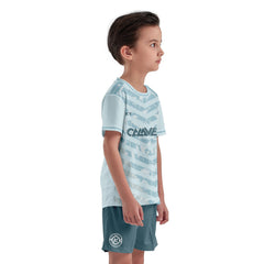 ORKY Child Soccer Jersey with Short, Customize Name Number Shirt, Football Training Kit Wasp Sting Cyan