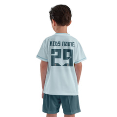 ORKY Child Soccer Jersey with Short, Customize Name Number Shirt, Football Training Kit Wasp Sting Cyan