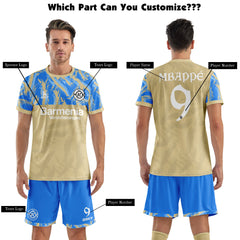 Men Customize Soccer Jersey with Short, Print Your Name Number, Football Training Kit Lava Khaki