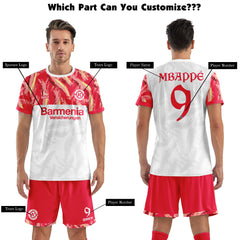 Men Customize Soccer Jersey with Short, Print Your Name Number, Football Training Kit Lava White Red
