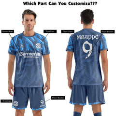 Men Customize Soccer Jersey with Short, Print Your Name Number, Football Training Kit Lava Blue