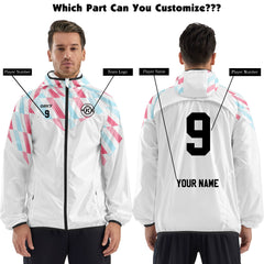 ORKY Men Customize Soccer Windbreak, Custom Made Name Number Coat, Football Warm Up Hooded Jacket White