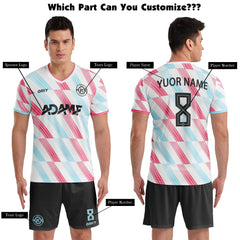 ORKY Men Soccer Jersey with Short, Customize Name Number Shirt, Football Training Kit Melody White