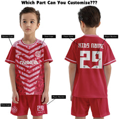 ORKY Child Soccer Jersey with Short, Customize Name Number Shirt, Football Training Kit Wasp Sting Red