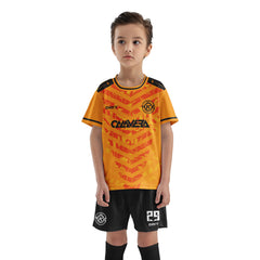 ORKY Child Soccer Jersey with Short, Customize Name Number Shirt, Football Training Kit Wasp Sting Orange