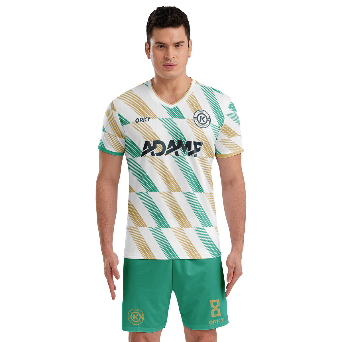 ORKY Men Soccer Jersey with Short, Customize Name Number Shirt, Football Training Kit Melody Green