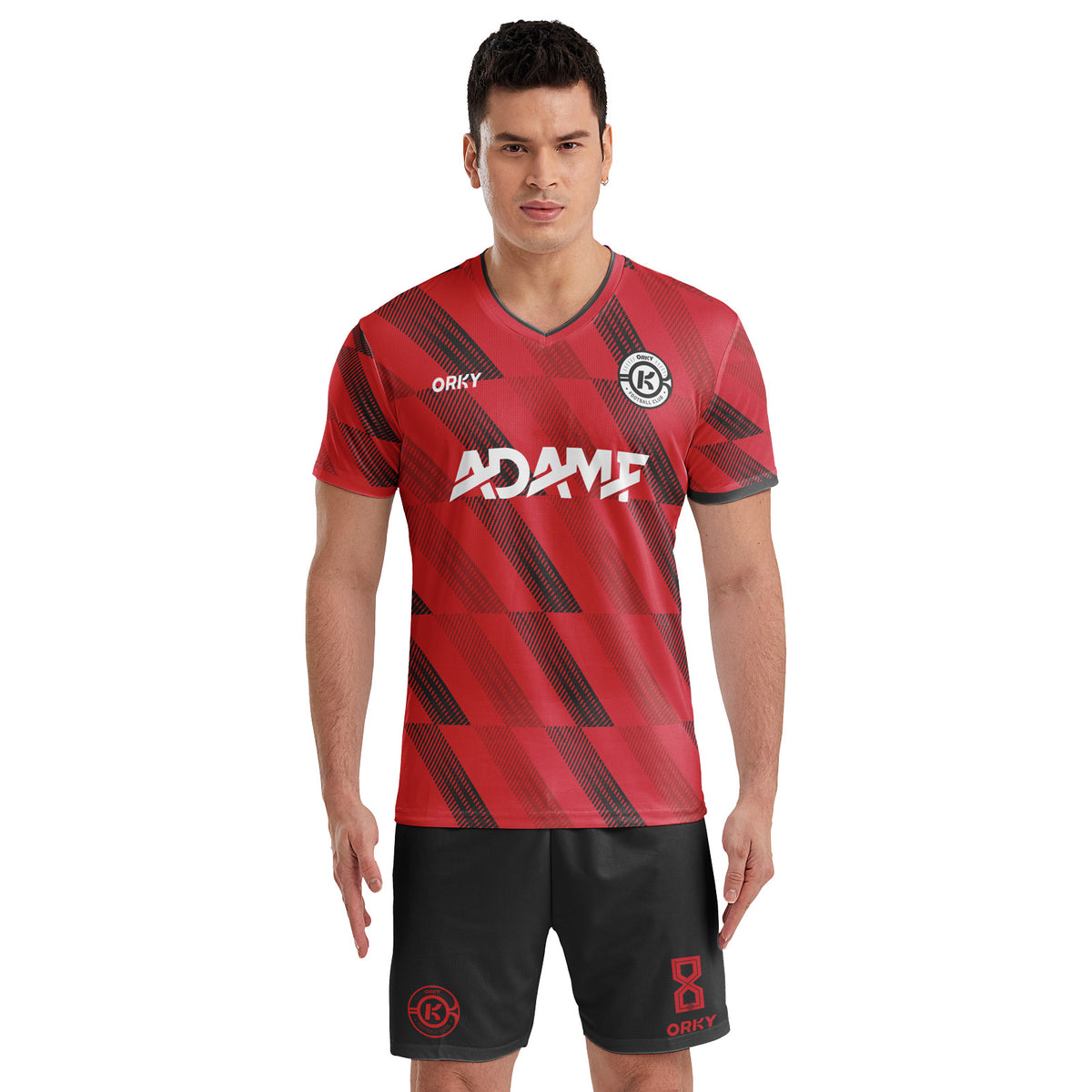 ORKY Men Soccer Jersey with Short, Customize Name Number Shirt, Football Training Kit Melody Red