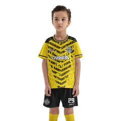 ORKY Child Soccer Jersey with Short, Customize Name Number Shirt, Football Training Kit Bumblebee