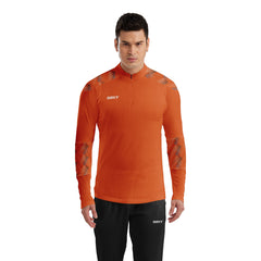 ORKY Men 1/4 Zip Sweatshirt, Customize Number Soccer Training Pullover, Football Warm Up Top Orange