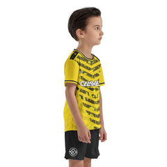 ORKY Child Soccer Jersey with Short, Customize Name Number Shirt, Football Training Kit Bumblebee