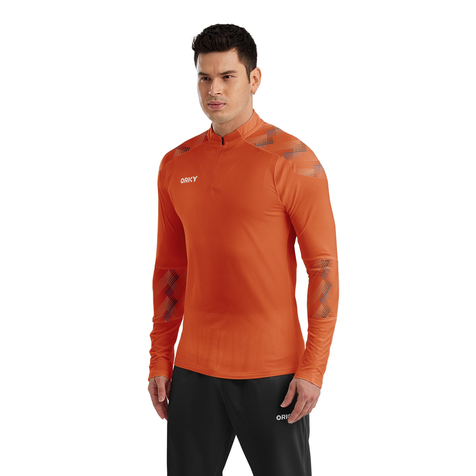 ORKY Men 1/4 Zip Sweatshirt, Customize Number Soccer Training Pullover, Football Warm Up Top Orange