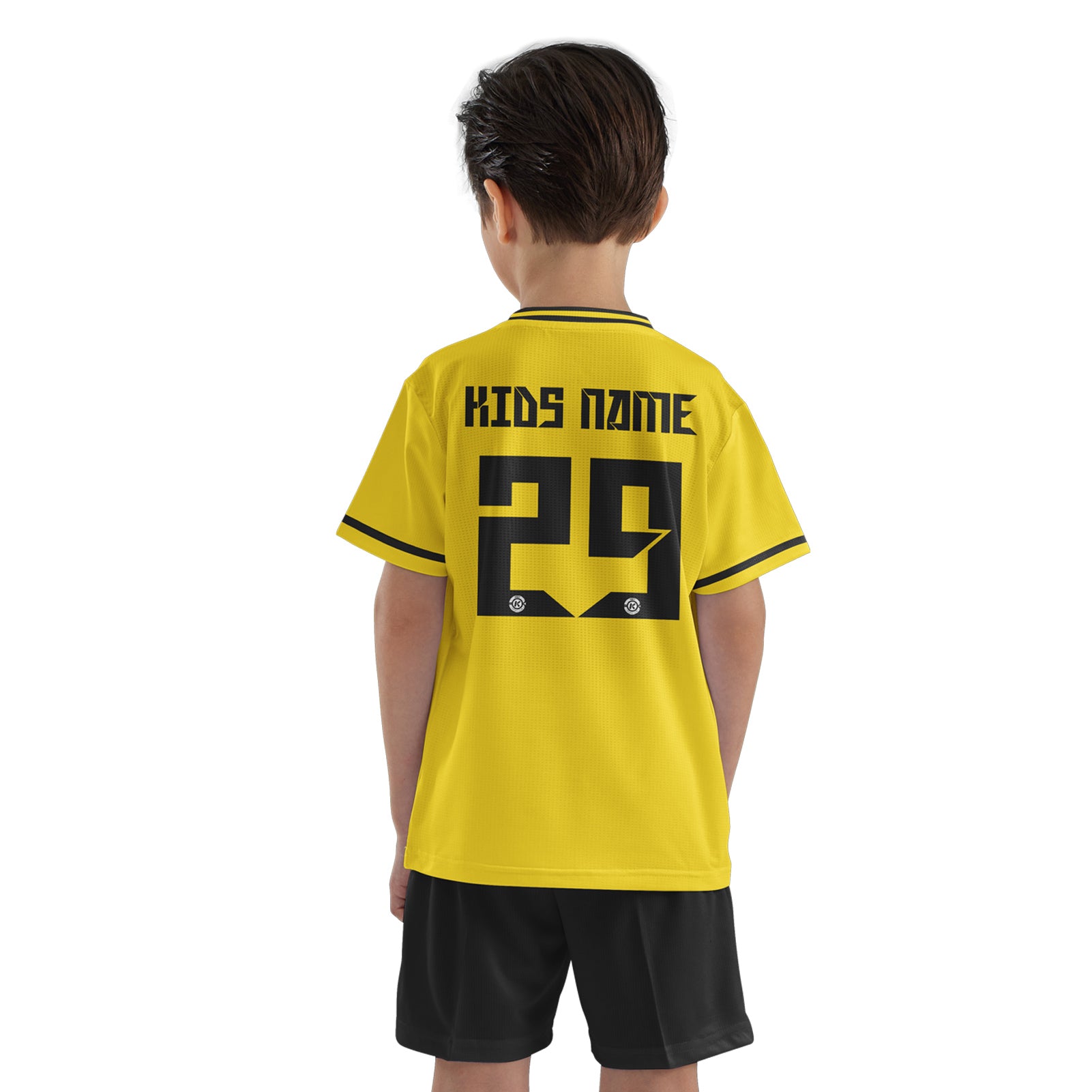 ORKY Child Soccer Jersey with Short, Customize Name Number Shirt, Football Training Kit Bumblebee