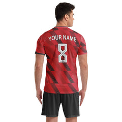 ORKY Men Soccer Jersey with Short, Customize Name Number Shirt, Football Training Kit Melody Red