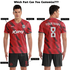 ORKY Men Soccer Jersey with Short, Customize Name Number Shirt, Football Training Kit Melody Red