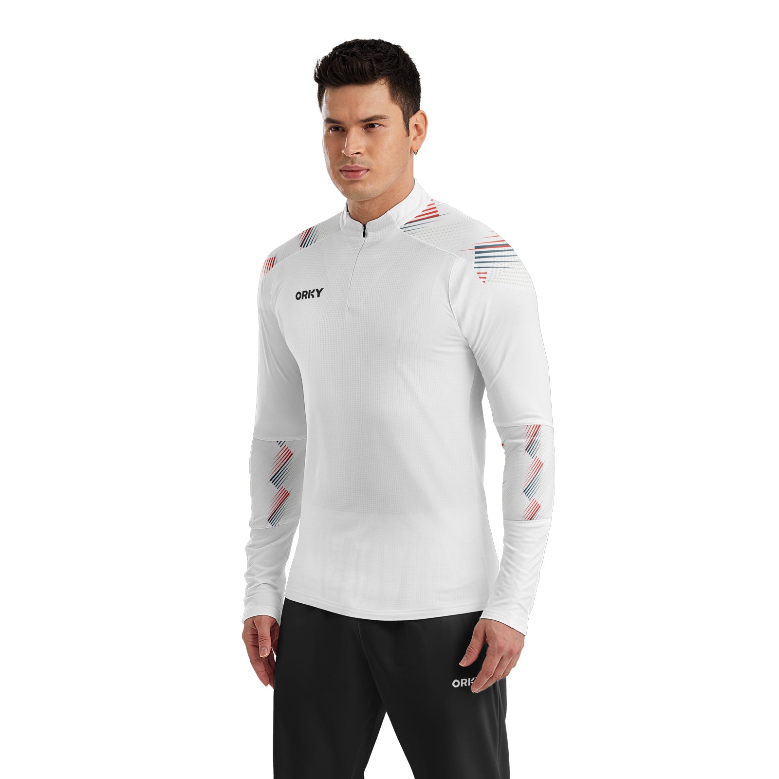 ORKY Men 1/4 Zip Sweatshirt, Customize Number Soccer Training Pullover, Football Warm Up Top White