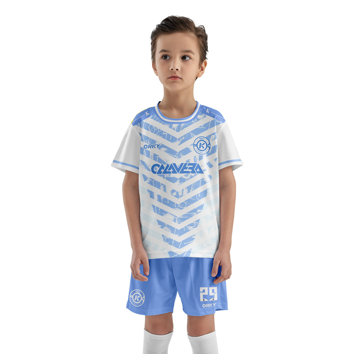 ORKY Child Soccer Jersey with Short, Customize Name Number Shirt, Football Training Kit Wasp Sting White