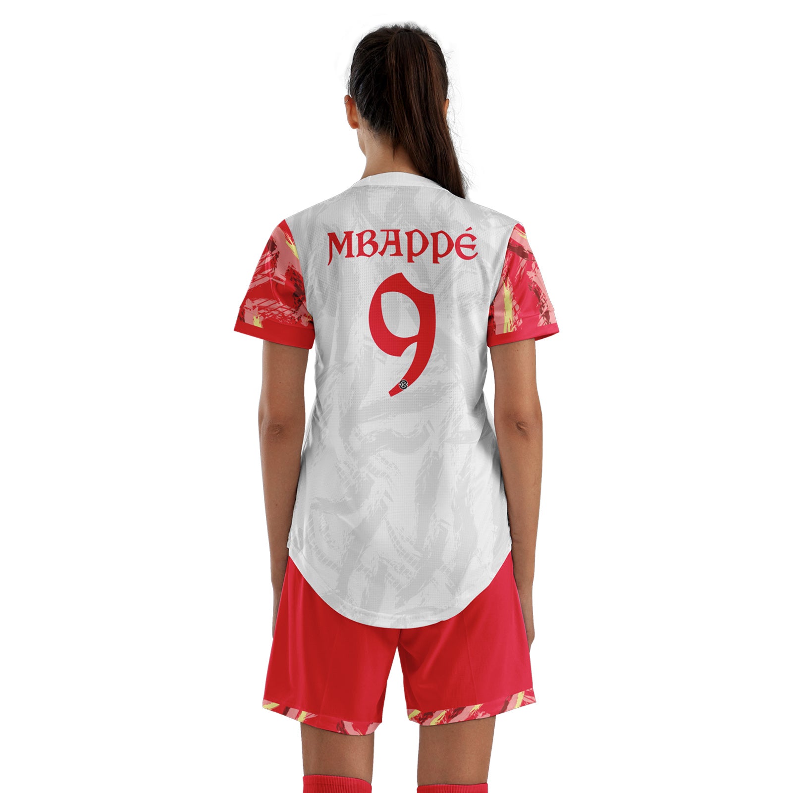 Women Soccer Jersey with Short, ORKY Custom Made Name Shirt, Football Training Kit Lava White Red