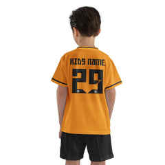 ORKY Child Soccer Jersey with Short, Customize Name Number Shirt, Football Training Kit Wasp Sting Orange