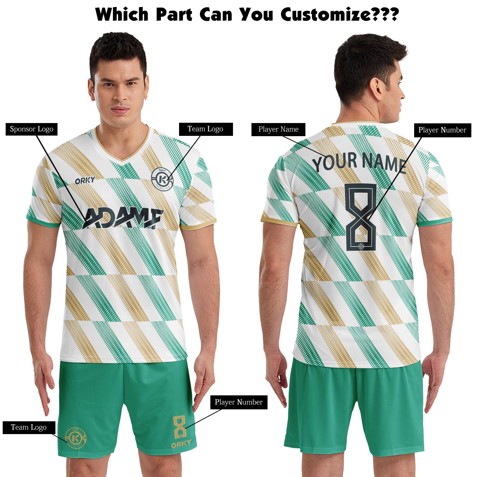 ORKY Men Soccer Jersey with Short, Customize Name Number Shirt, Football Training Kit Melody Green