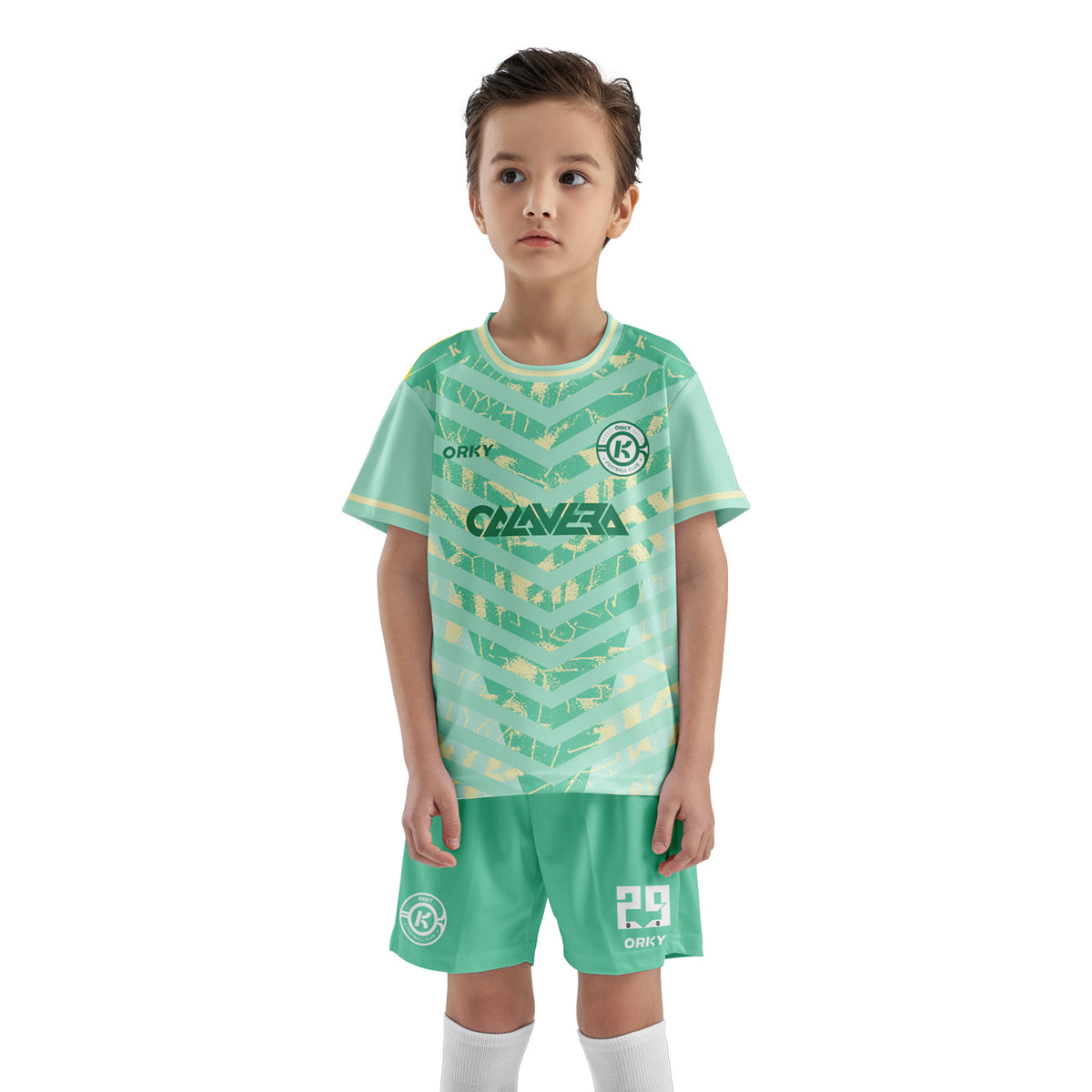 ORKY Child Soccer Jersey with Short, Customize Name Number Shirt, Football Training Kit Wasp Sting Green