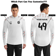 ORKY Men 1/4 Zip Sweatshirt, Customize Number Soccer Training Pullover, Football Warm Up Top White