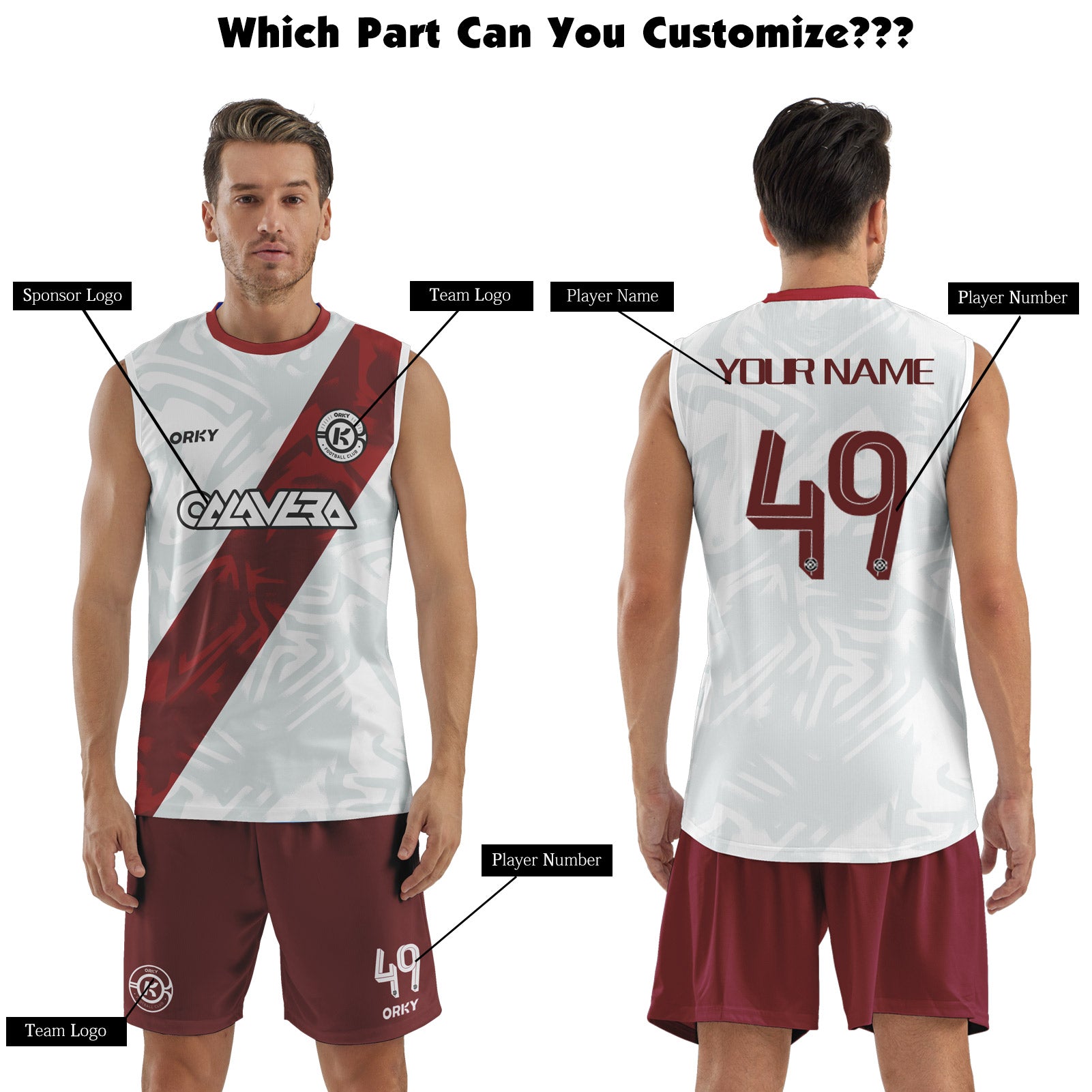 ORKY Men Soccer Vest with Short, Customize Name Number Sleeveless Shirt, Football Training Kit