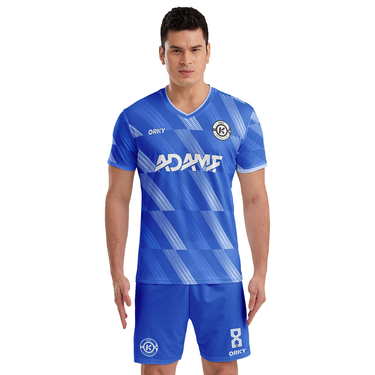 ORKY Men Soccer Jersey with Short, Customize Name Number Shirt, Football Training Kit Melody Blue