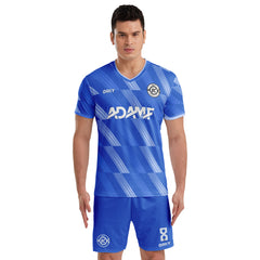 ORKY Men Soccer Jersey with Short, Customize Name Number Shirt, Football Training Kit Melody Blue