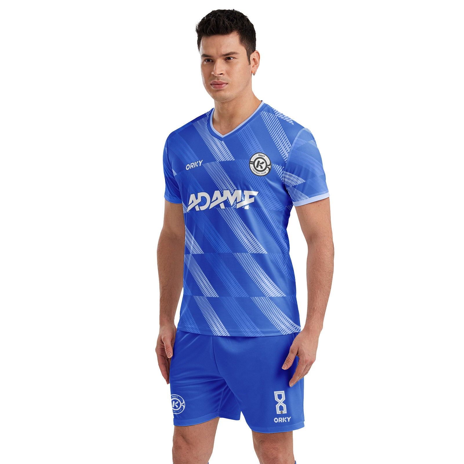 ORKY Men Soccer Jersey with Short, Customize Name Number Shirt, Football Training Kit Melody Blue