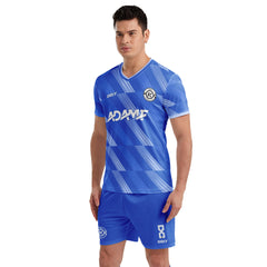 ORKY Men Soccer Jersey with Short, Customize Name Number Shirt, Football Training Kit Melody Blue