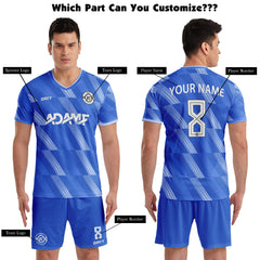 ORKY Men Soccer Jersey with Short, Customize Name Number Shirt, Football Training Kit Melody Blue