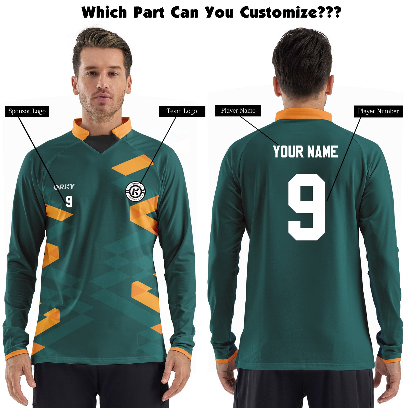 ORKY Men Customize Soccer Sweatshirt, Custom Made Name Number Jumper, Football Warm Up Pullover Green